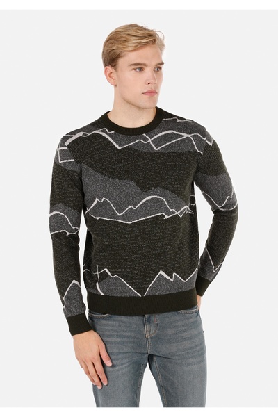 Colin's Pulover verde pentru bărbați, cu gât rotund, jacquard