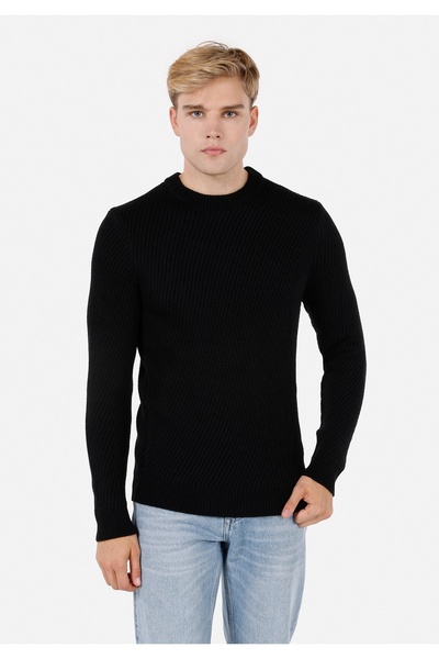 Colin's سترة سوداء للرجال ذات رقبة مستديرة وقصة عادية