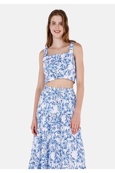 Colin's Slim Fit Square Collar Floral Women's White Sleeveless Shirt