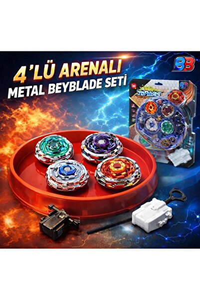 AVENGERS Unisex Çocuk Kırmızı Beyblade Arenalı 4lü Metal Beybilet