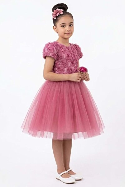 Mnk Baby&Kids Luvia Short Sleeve Girls Tutu Evening Dress M00811 Dried Rose