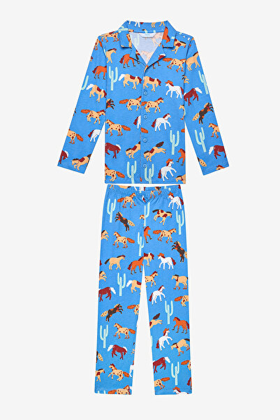 Penti Boy Horses Shirt Blue Pyžama Set