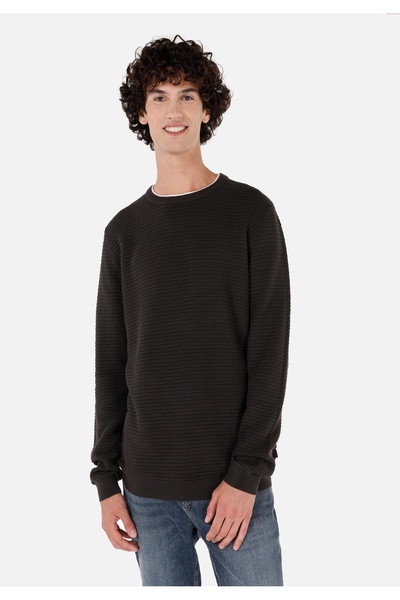 Colin's Regular Fit Cotton Lu Round Neck Jacquard Men's Anthracite Knitwear S...