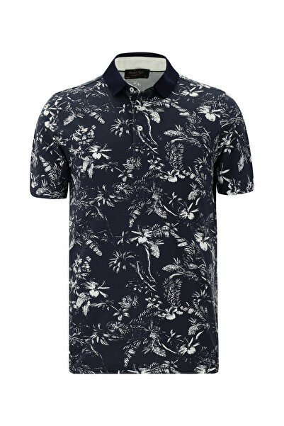 Abdullah Kiğılı Polo Collar Slim Fit Slim Fit Patterned Cotton T-Shirt