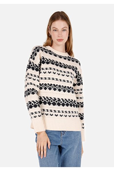 Colin's Regular Fit Crew-Neck Patterned Ecru Women's Pullover Cl1071130