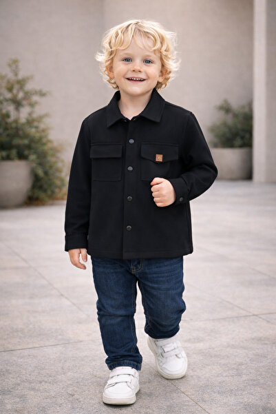 NANİCA SIYAH Erkek Çocuk Cotton Pike Gömlek 6-16 Yaş