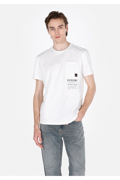 Colin's تي شيرت أبيض بأكمام قصيرة وياقة مستديرة وقصة عادية للرجال