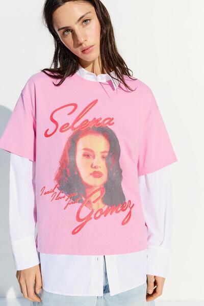 Bershka Selena Gomez kısa kollu baskılı tişört