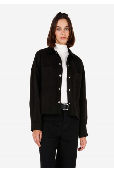 Colin's قميص محبوك ذو قصة عادية للنساء، قميص أسود بأكمام طويلة