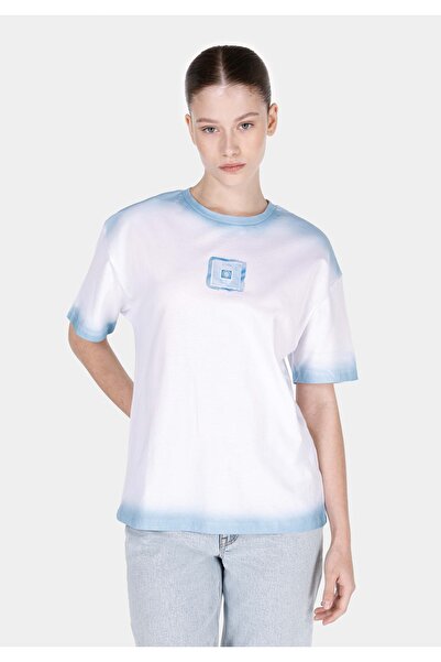 Colin's Tricou alb cu mânecă scurtă pentru femei, cu decolteu rotund, cu potr...