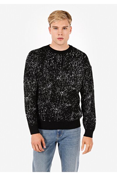 Colin's Pulover negru pentru bărbați, cu gât rotund, jacquard