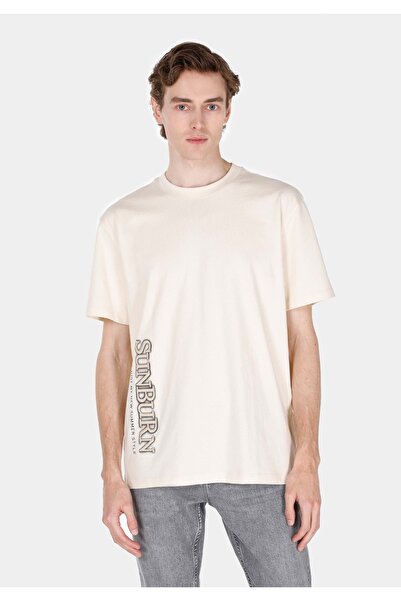 Colin's تي شيرت مريح ذو رقبة مستديرة للرجال باللون البيج وأكمام قصيرة