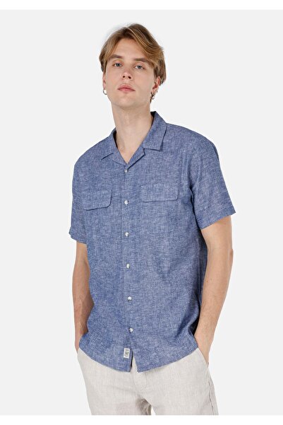 Colin's Comfort Fit Shirt Neck Plain Men's Blue Pocket Short Sleeve Shirt