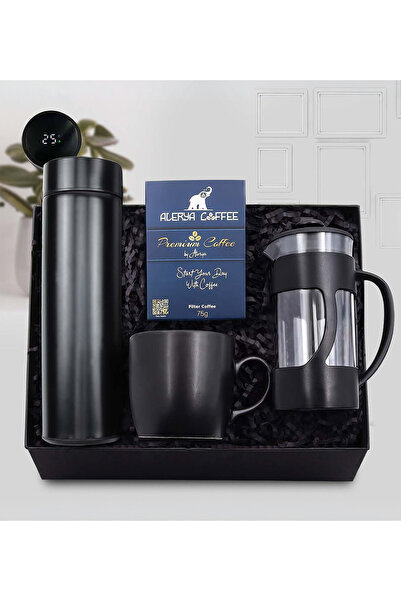 Trendmiya Dereceli Termos & French Press & Filtre Kahve & Mat Kupa Hediye Seti