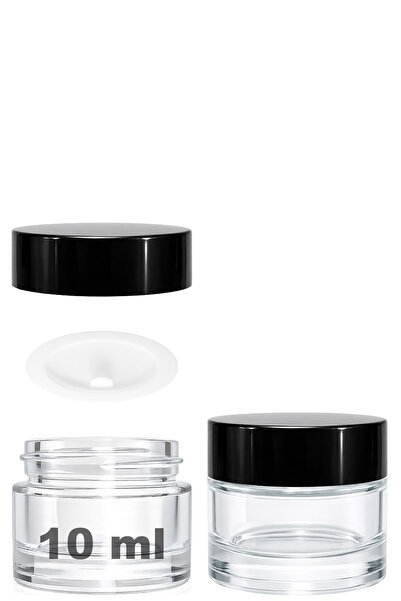 Afracam 10 ml Cam Kavanoz Şeffaf 10 cc Mini Krem Kavanozu Siyah Kapaklı Lip B...