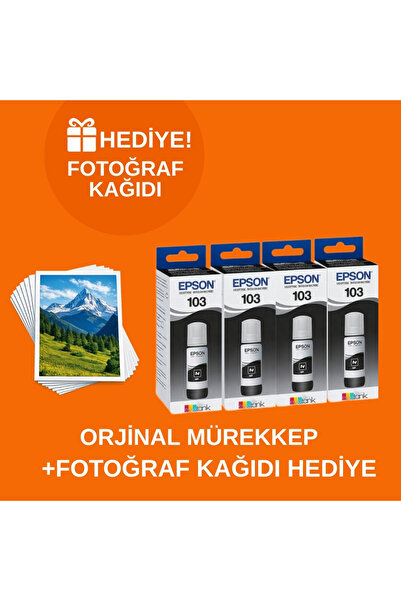 EPSON 103 Ecotank L3260 Orjinal 4'lü Siyah Mürekkep 14u1453