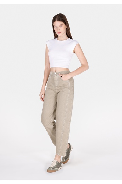 Colin's Balloon Fit Orta Bel Geniş Paça Kadın Yeşil Pantolon