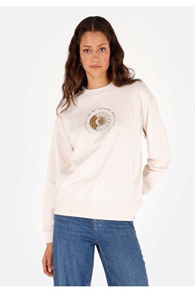 Colin's Regular Fit Yuvarlak Yaka Baskılı Kadın Beyaz Sweatshirt