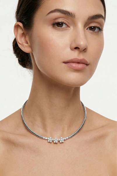 PETEK AKSESUAR Stone Flower Choker Collar Necklace