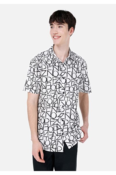 Colin's Regular Fit Shirt Neck Printed Men's White Short Sleeve Shirt