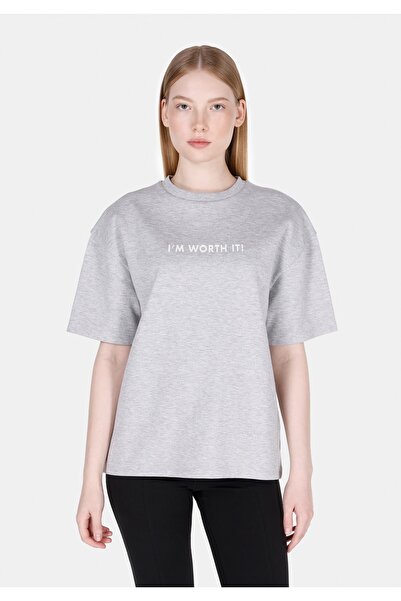 Colin's Tricou gri cu mânecă scurtă pentru femei, cu decolteu rotund, cu potr...