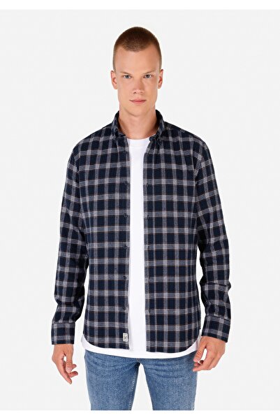 Colin's قميص رجالي باللون الأزرق الداكن بأكمام كبيرة