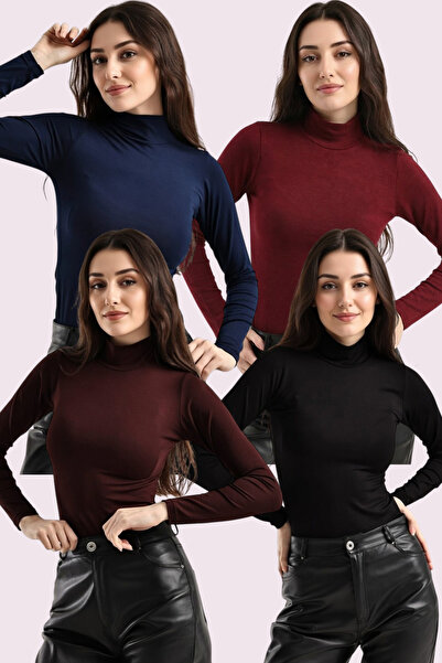 Trend Sizde Kadın Siyah Bordo Acı Kahve Lacivert 4'lü Uzun Kol Body