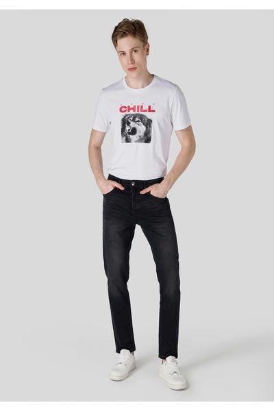 Colin's بنطلون جينز أسود فضفاض بقصة مستقيمة وخصر متوسط ​​للرجال