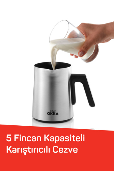 Arzum OK0027 Okka Rich Moka Pot Karıştırıcılı Metal İtalyan ve Türk Kahve Makinesi, Krom