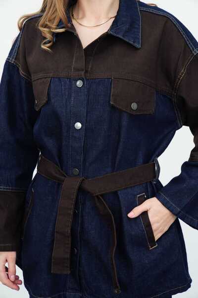 deniva Γυναικείο Σετ Τζιν (Denim) με Φαρδιά Μπατζάκια και Ζώνη σε Μεγάλο Μέγεθος