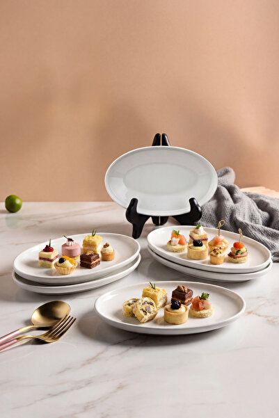 GÖNÜL Porselen Oval Tabak 6 Adet 16 x 9,7 x 2,2 cm – Mini Servis/Sunum, Meze ...