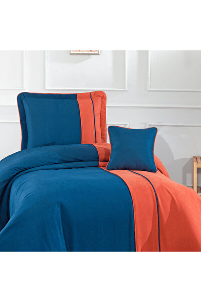Solinas Collection ماريسا أزرق داكن - مفرش سرير فردي برتقالي
