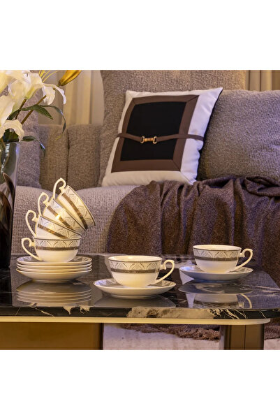 Midas Livona Tea Cup+Saucer Set Of 6 Pcs White