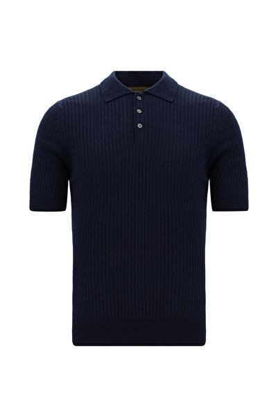 Abdullah Kiğılı Slim Fit Dar Kesim Merserize Pamuk Desenli Polo Yaka T-shirt