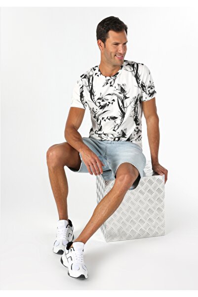 Colin's تي شيرت أبيض بأكمام قصيرة وياقة مستديرة للرجال