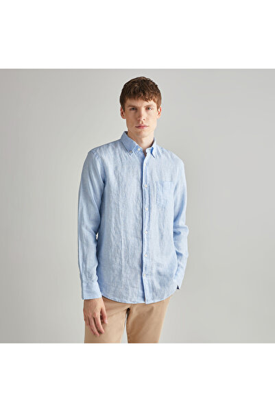 Gant Erkek Mavi Regular Fit Keten Gömlek