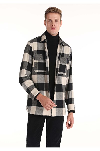 Colin's قميص مريح ذو رقبة مربعة للرجال باللون الأسود بأكمام طويلة