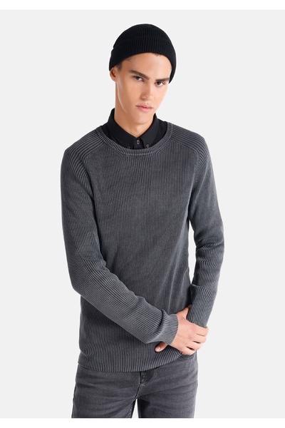 Colin's قصة ضيقة سترة رجالية ذات رقبة دائرية قماش جاكار من أنثراسايت