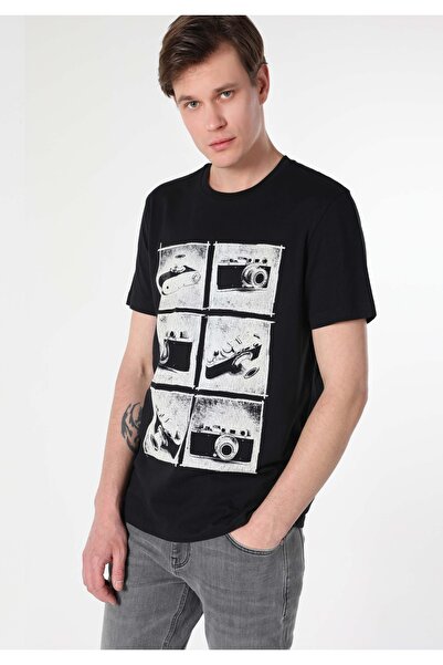 Colin's Tricou negru cu mânecă scurtă pentru bărbați, cu croiala normală, cu ...