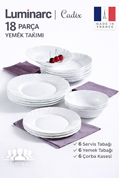 Luminarc Arcopal Cadix Beyaz 18 Parça 6 Kişilik Yemek Takımı.Çeyiz Seti.(SERV...
