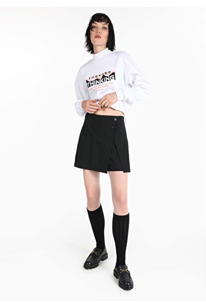 Colin's Mini Skirt Düz Fermuarlı Kadın Siyah Düğme Detaylı Etek