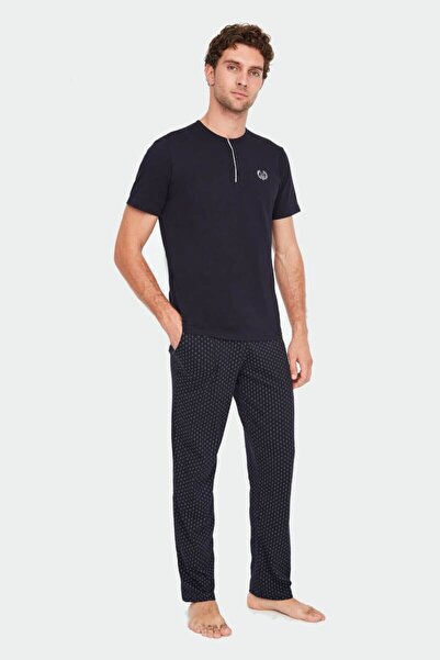 Mod Collection طقم بيجامة رجالي مكون من 3 قطع باللون الأزرق الداكن