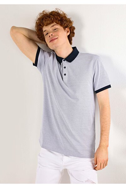 Colin's تي شيرت جاكار بياقة بولو بقصة عادية للرجال باللون الرمادي بأكمام قصيرة