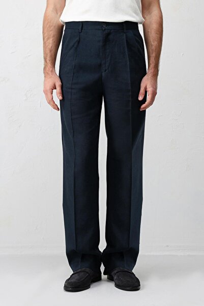 Antioch Lacivert Keten Karışımlı Erkek Baggy Pantolon