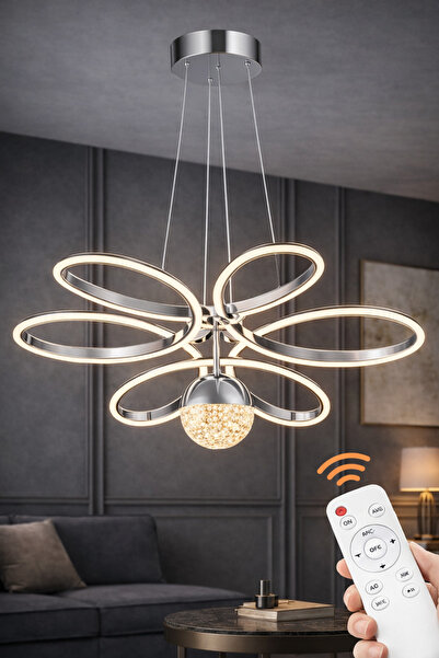 İstanbul Avize Papatya Kumandalı Gümüş 3 Renk Ledli Modern Led Avize