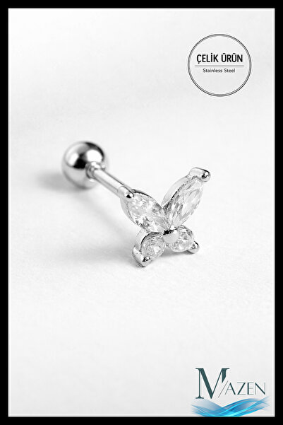 MAZEN Cerrahi Çelik Kelebek Tragus, Kıkırdak, Helix Piercing 1 Adet(ÇİFT TARA...
