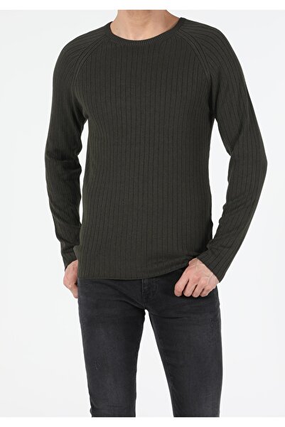 Colin's Ανδρικό πράσινο πουλόβερ με λεπτή εφαρμογή με στρογγυλή λαιμόκοψη