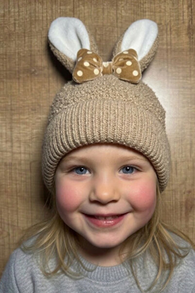 Mollycrush Girl's Beige Rabbit Ear Beret |   Fleece-Lined Winter Hat F Bow De...