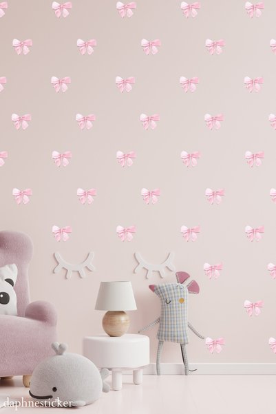 Tasarım Pastel Pink Bow Wall Sticker Set