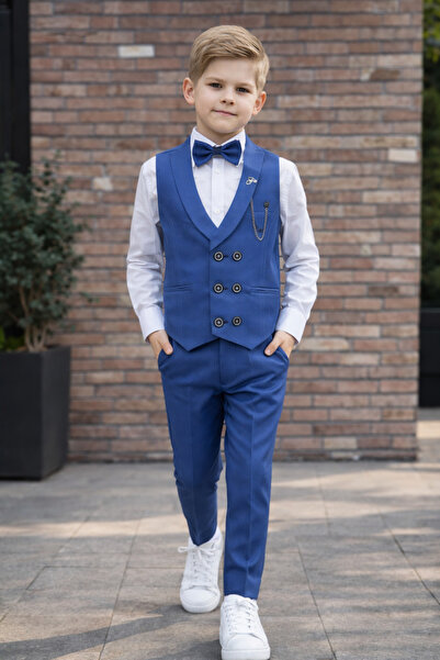 HAYTA Dětská vesta 0-1 rok - 14 let, stříbrná indigová sada s košilí